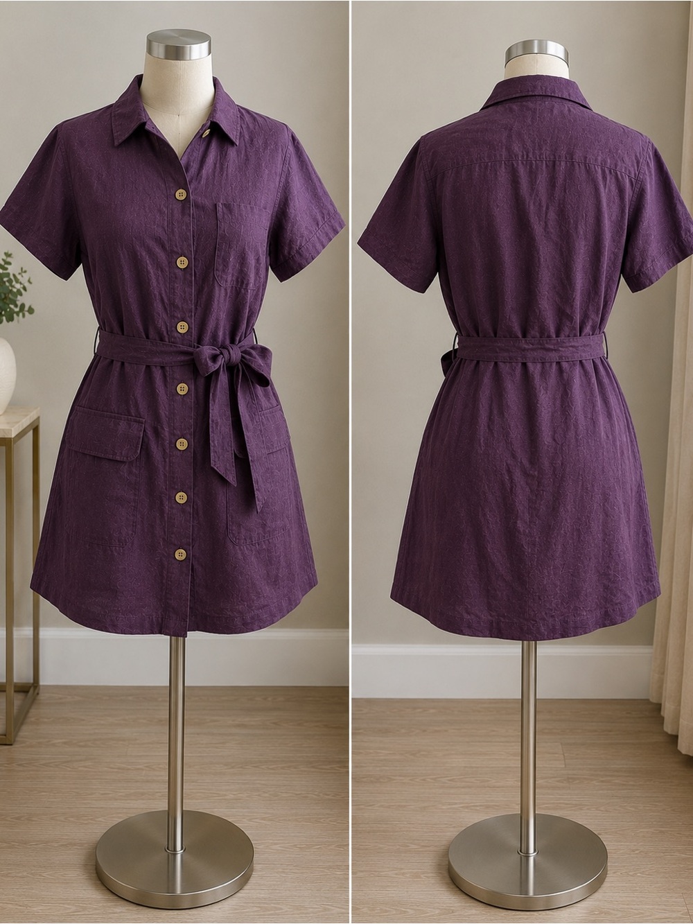 Amanda Smith Purple Linen Blend Belted Shirt Dress Size 16W